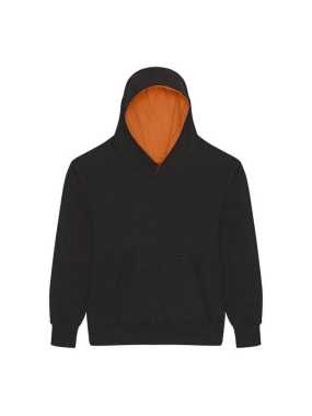 Detská mikina (Just Hoods KIDS VARSITY HOODIE) > čierna (jet) / oranžová (crush) > 7/8