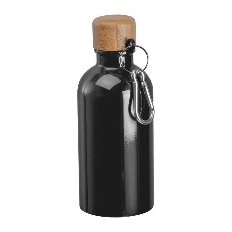 Nerezová fľaša s karabínou, 400 ml > čierna