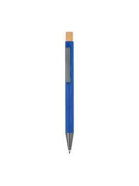 Guľôčkové pero z recyklovaného hliníka s bambusovým tlačidlom > modrá