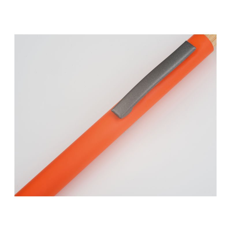 Guľôčkové pero z recyklovaného hliníka s bambusovým tlačidlom > oranžová