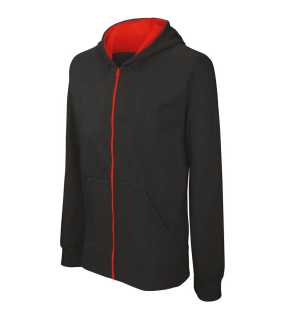 Detská mikina (Kariban"KIDS' FULL ZIP HOODED SWEATSHIRT")>čierna / červená>12/14