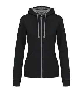 Dámska mikina (KARIBAN LADIES’ CONTRAST HOODED FULL ZIP SWEATSHIRT)>čierna / šedá (fine)>M
