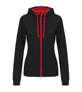 Dámska mikina (KARIBAN LADIES’ CONTRAST HOODED FULL ZIP SWEATSHIRT)>čierna / červená>M