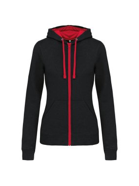 Dámska mikina (KARIBAN LADIES’ CONTRAST HOODED FULL ZIP SWEATSHIRT)>čierna / červená>M