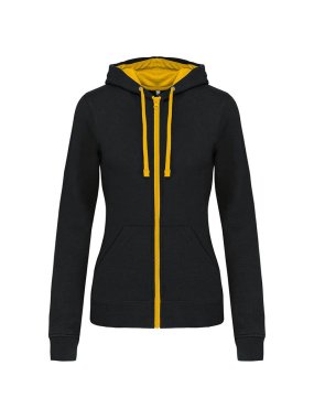 Dámska mikina (KARIBAN LADIES’ CONTRAST HOODED FULL ZIP SWEATSHIRT)>čierna / žltá>M
