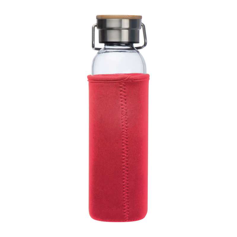 Sklenená fľaša s neoprénovým krytom, 600 ml > červená