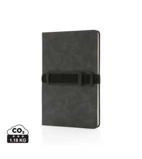 Prémiový PU zápisník A5 s priestorom na telefón a pero > sivá