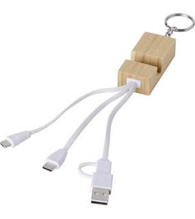 Bambusová kľúčenka s nabíjacím káblom a stojanom > hnedá