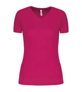 Dámske tričko (PROACT LADIES’ V-NECK SHORT SLEEVE SPORTS T-SHIRT)>ružová (fuchsia)>M