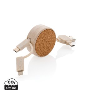 Zvinovací kábel 6 v 1 z korku a pšenice > hnedá