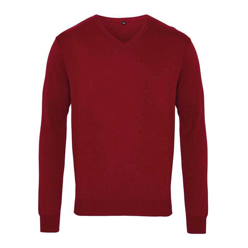 Pánsky sveter (PREMIER MENS V-NECK KNITTED SWEATER) > bordová > 2XL