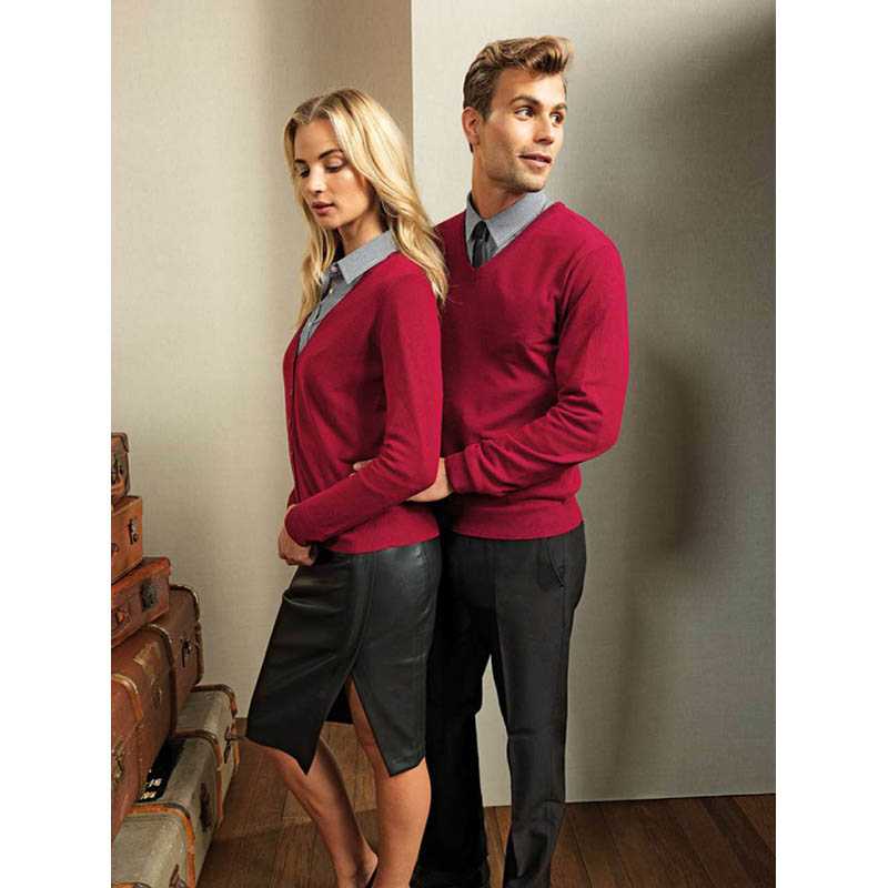 Pánsky sveter (PREMIER MENS V-NECK KNITTED SWEATER) > bordová > 2XL