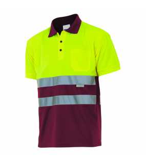 Pánska polokošeľa (VELILLA HV SS TWO-TONE POLO) > fialová (maroon) / žltá (hi-vis) > 2XL