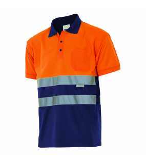 Pánska polokošeľa (VELILLA HV SS TWO-TONE POLO)>modrá (marine) / oranžová (hi-vis)>3XL
