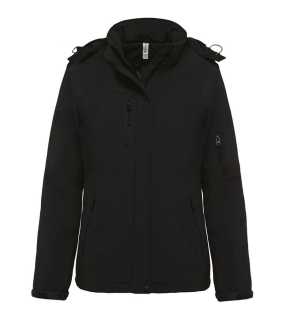 Dámska bunda (Kariban LADIES’ HOODED SOFTSHELL LINED PARKA) > čierna > M