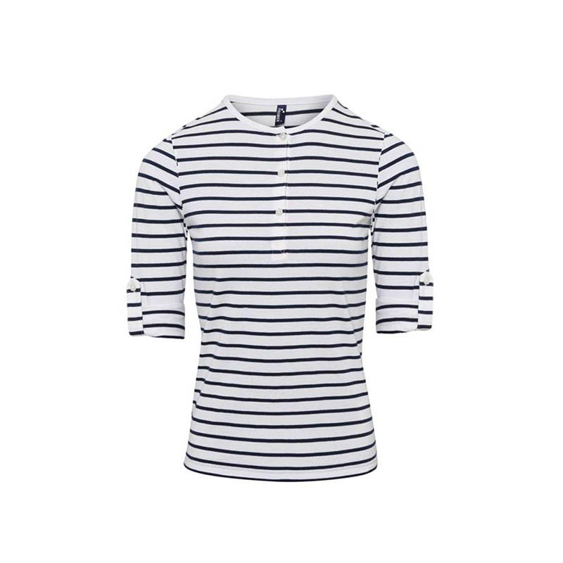 Dámske tričko (PREMIER WOMEN'S LONG JOHN ROLL SLEEVE TEE)>biela / modrá (navy)>L