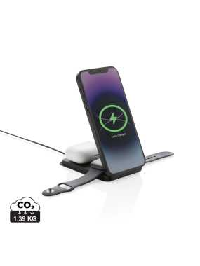 Magnetická bezdrôtová nabíjačka 3v1 Swiss Peak 15W z RCS PU > čierna