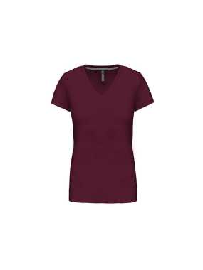 Dámske tričko (KARIBAN LADIES SHORT SLEEVE V-NECK T-SHIRT) > červená (wine) > 2XL