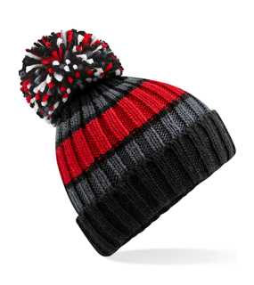Unisex čiapka (Beechfield Hygge Striped Beanie) > červená / čierna (cherry)