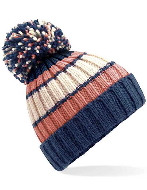 Unisex čiapka (Beechfield Hygge Striped Beanie) > ružová / modrá (marshmallow sundae)