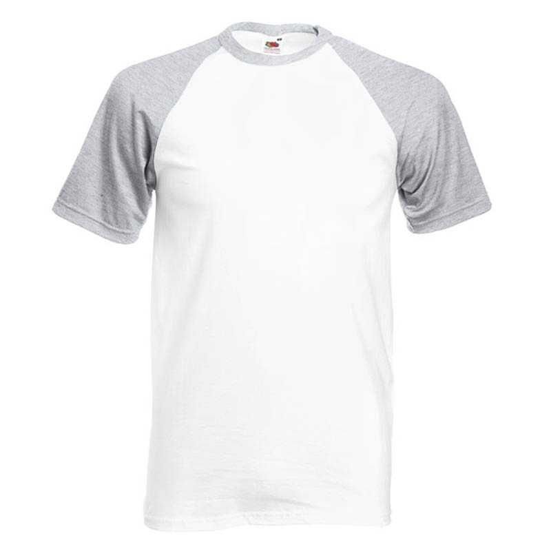 Pánske tričko (FRUIT OF THE LOOM Short Sleeve Baseball T)>biela / šedá (heather)>S