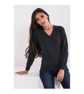 Dámsky sveter(LWW LADIES’ V-NECK FINE GAUGE COTTON PULLOVER)>šedá(dark melange)>XL