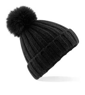Unisex čiapka (Beechfield Verbier Faux Fur Pop Pom Chunky Beanie) > čierna