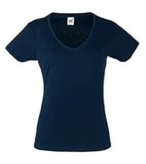 Dámske tričko (FRUIT OF THE LOOM Lady-Fit Valueweight V-Neck T)>modrá (deep navy)>M