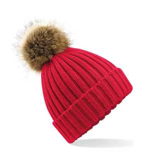 Unisex čiapka (Beechfield Faux Fur Pop Pom Chunky Beanie) > červená(classic)