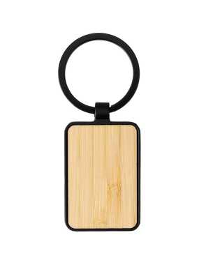 Kovová/bambusová kľúčenka - obdĺžnik > čierna