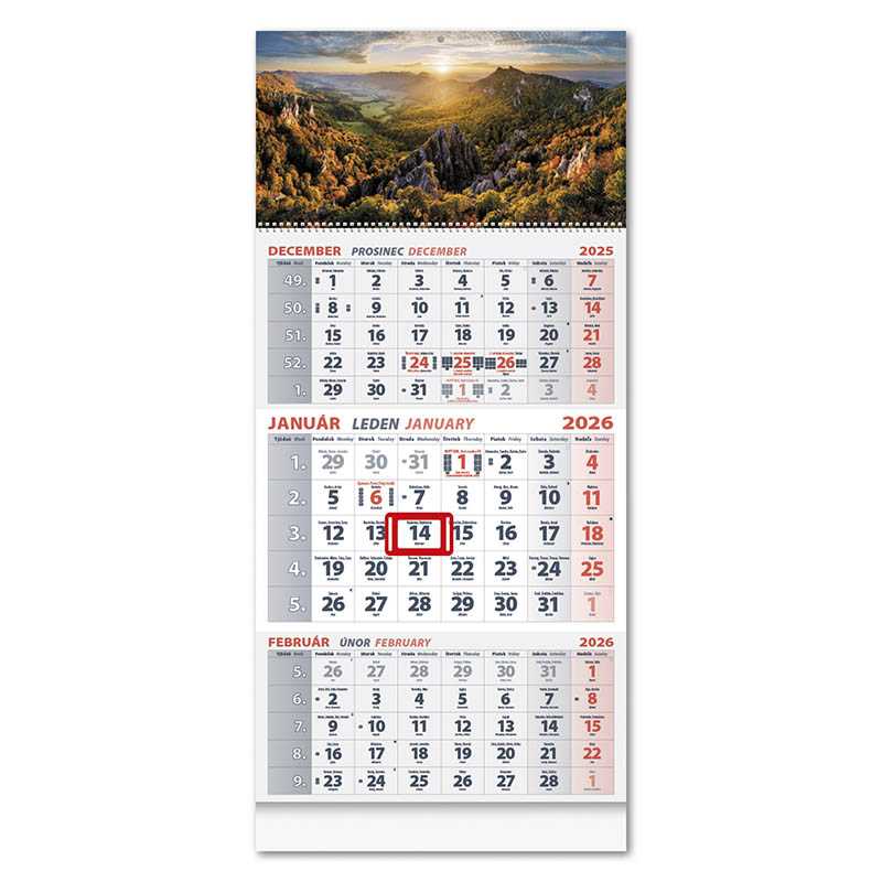 Nástenný kalendár (3-mesačný kalendár - HORY   2026) - 30 x 46,5 cm