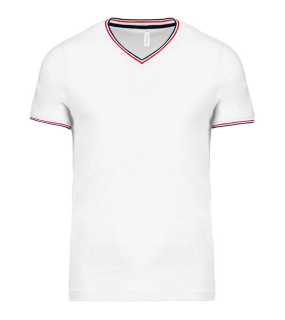 Pánska polokošeľa(Kariban"MEN'S PIQUÉ KNIT V-NEK T-SHIRT")>biela/modrá(navy)/červená>L