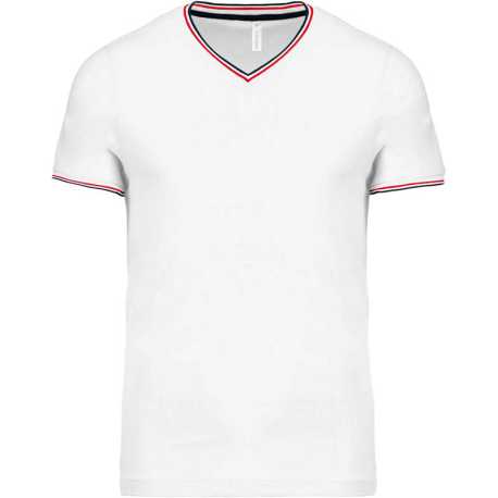 Pánske tričko (Kariban"MEN'S PIQUÉ KNIT V-NEK T-SHIRT")>biela/modrá(navy)/červená>L
