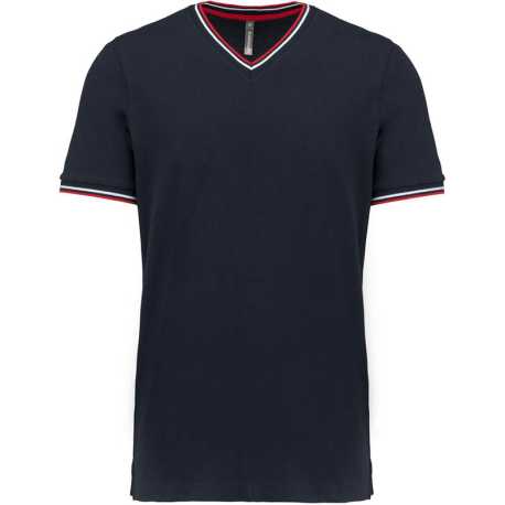 Pánske tričko (Kariban"MEN'S PIQUÉ KNIT V-NEK T-SHIRT")>modrá(navy)/červená/biela>L