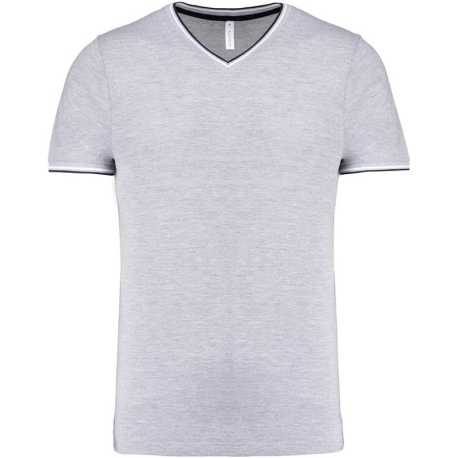 Pánske tričko (Kariban"MEN'S PIQUÉ V-NEK T-SHIRT)>šedá(oxford)/modrá(navy)/biela>XL