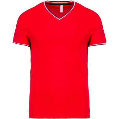 Pánske tričko (Kariban"MEN'S PIQUÉ KNIT V-NEK T-SHIRT")>červená/modrá(navy)/biela>L