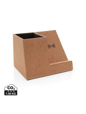 Korkový stojanček na perá s bezdrôtovou nabíjačkou 5W > hnedá