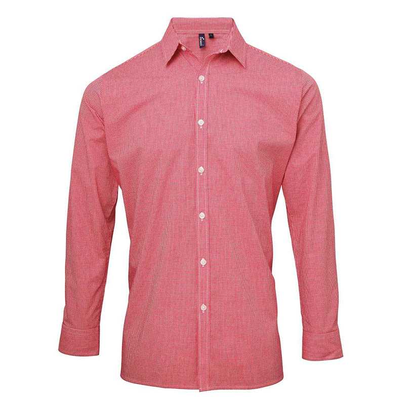 Pánska košeľa(PREMIER MEN’S MICROCHECK(GINGHAM) LONG SLEEVE COTTON SHIRT)>čerená/biela>L