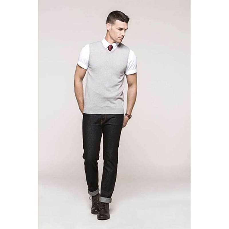 Pánsky sveter (KARIBAN MENS SLEEVELESS JUMPER) > šedá (melange) > L