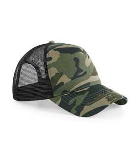 5 panelová unisex šiltovka (Beechfield Camo Snapback Trucker)>maskáčová (jungle) / čierna