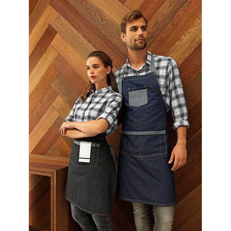 Zástera (PREMIER "DOMAIN" CONTRAST DENIM BIB APRON) > modrá (indigo denim)