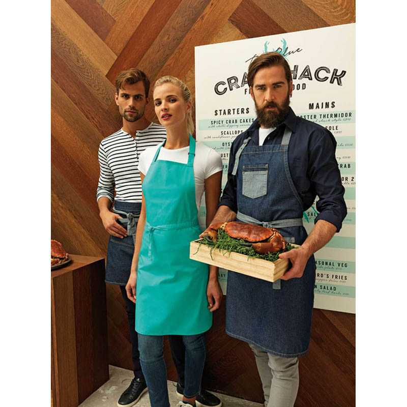 Zástera (PREMIER "DOMAIN" CONTRAST DENIM BIB APRON) > modrá (indigo denim)