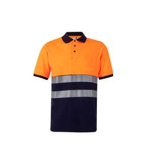 Pánska polokošeľa (VELILLA RS SS TWO-TONE COTTON POLO)>modrá (navy) / oranžová (hi-vis)>M