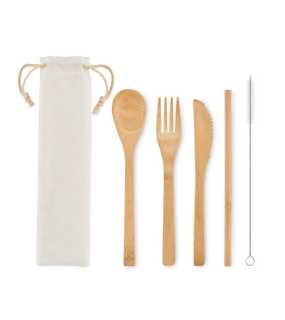 Príbory a slamka z bambusu > béžová