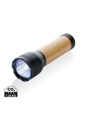 USB svietidlo Lucid 3W z RCS recykl. plastu a bambusu > čierna / hnedá