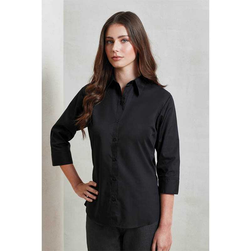 Dámska košeľa (PREMIER LADIES’ 3 SLEEVE POPLIN BLOUSE) > čierna > 4XL