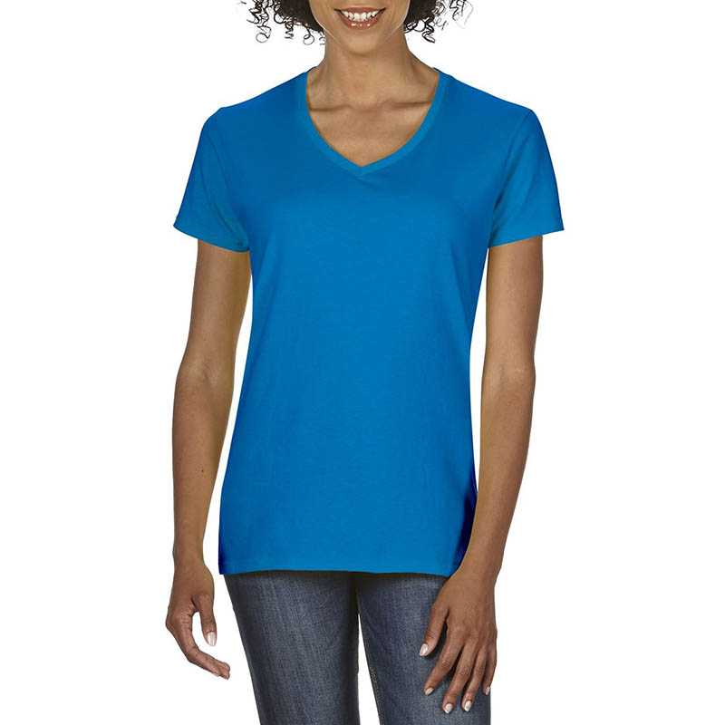 Dámske tričko (GILDAN PREMIUM COTTON LADIES V-NECK T-SHIRT) > modrá (sapphire) > S