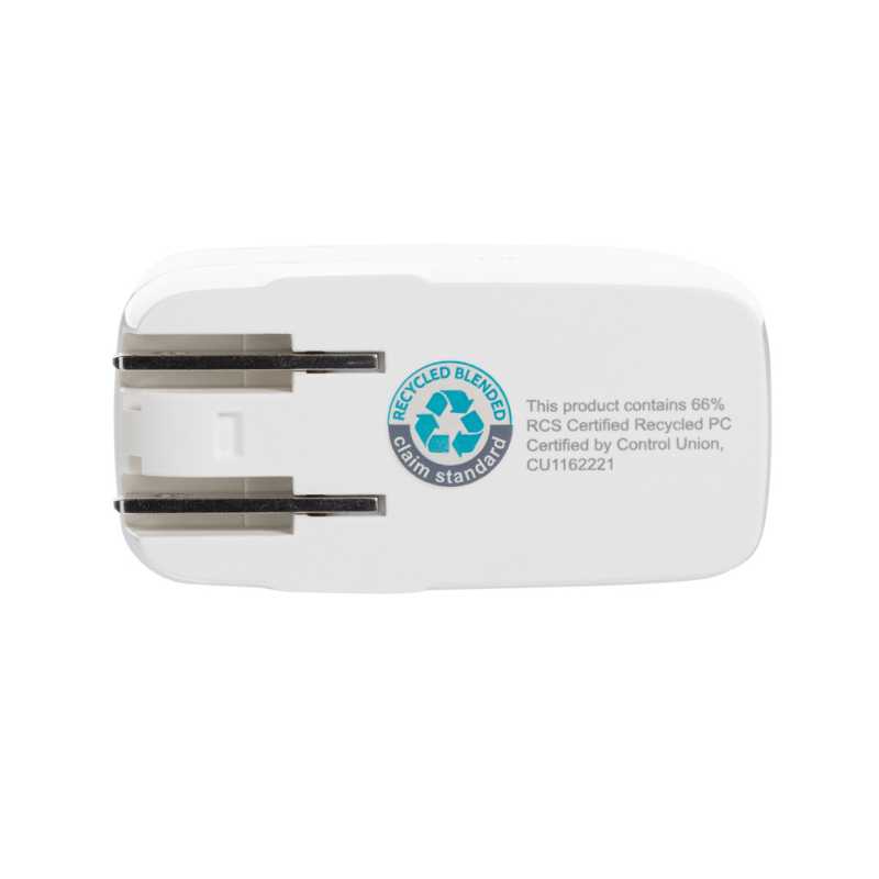 Cestovná nabíjačka TravelCharge Pro s USB C z RCS plastu > biela