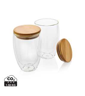 Poháre s bambusovým viečkom 2ks 350ml > transparentná