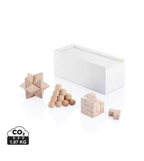 FSC drevená sada hlavolamov 3ks > biela